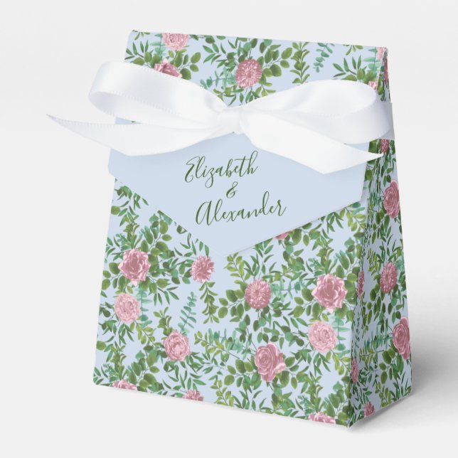 Pink Roses Garden Spring Wedding Favor Box (Front Side)