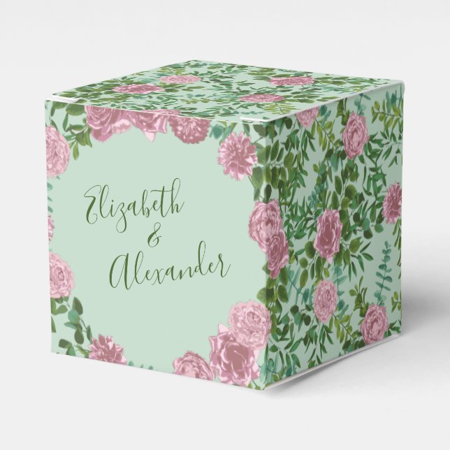 Pink Roses Garden Spring Wedding Favor Box (Front Side)