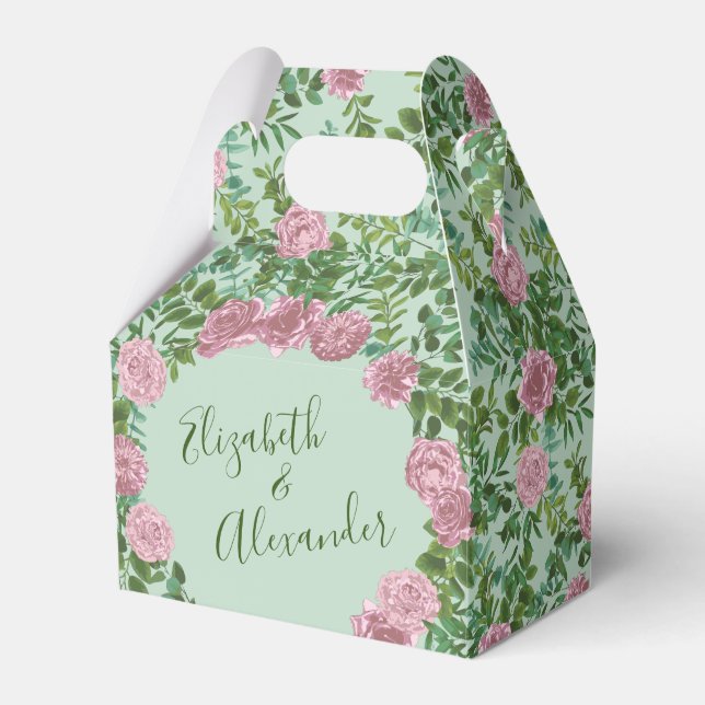 Pink Roses Garden Spring Wedding Favor Box (Front Side)
