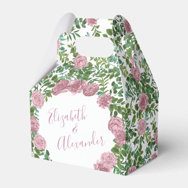 Pink Roses Garden Spring Wedding Favor Box (Front Side)