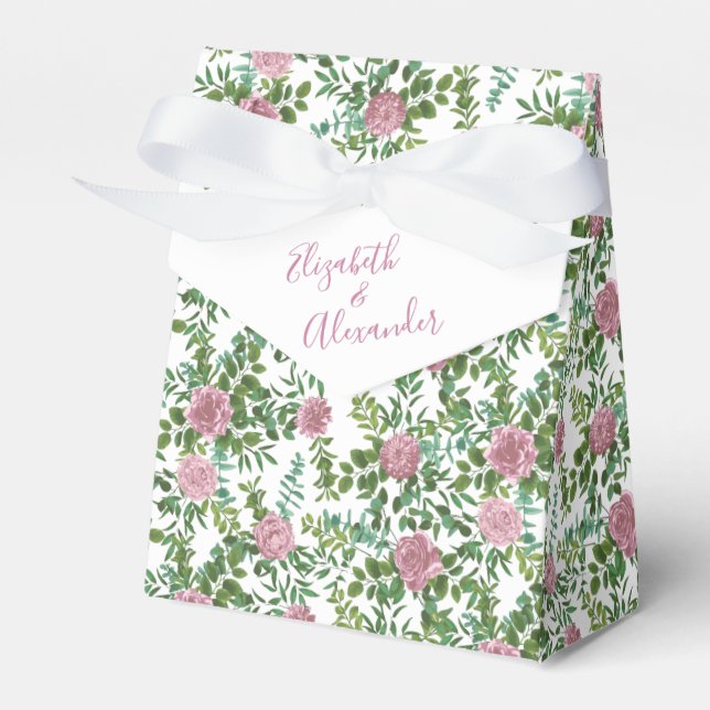 Pink Roses Garden Spring Wedding Favor Box (Front Side)