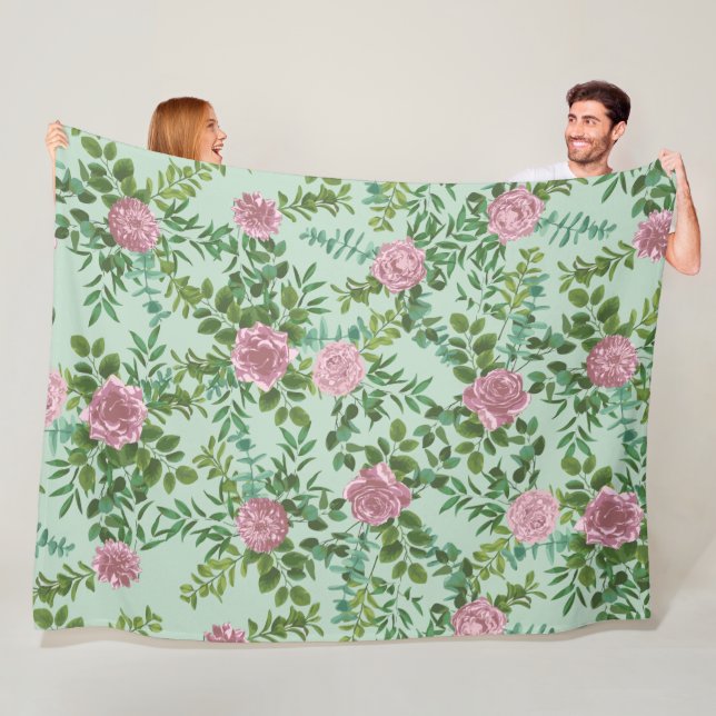 Pink Roses Garden Spring Wedding Fleece Blanket (In Situ)