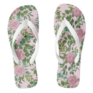 Pink Roses Garden Spring Wedding Flip Flops