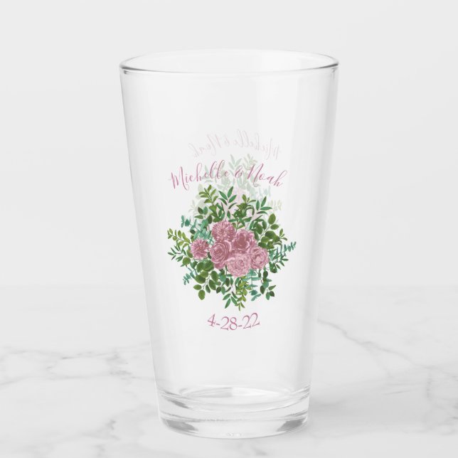 Pink Roses Garden Spring Wedding Glass (Front)
