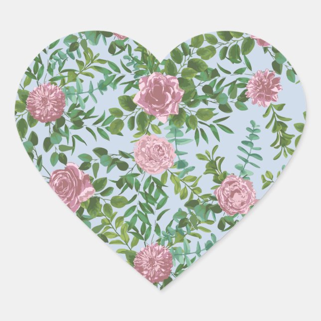 Pink Roses Garden Spring Wedding Heart Sticker (Front)
