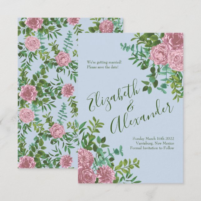 Pink Roses Garden Spring Wedding Invitation (Front/Back)