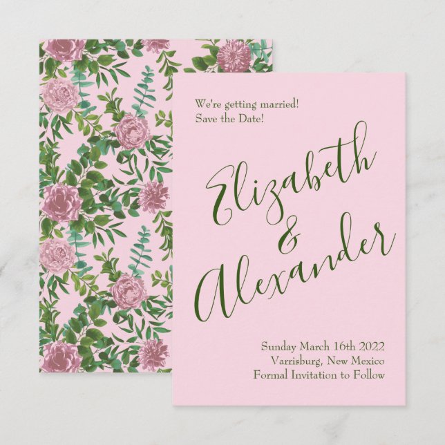 Pink Roses Garden Spring Wedding Invitation (Front/Back)