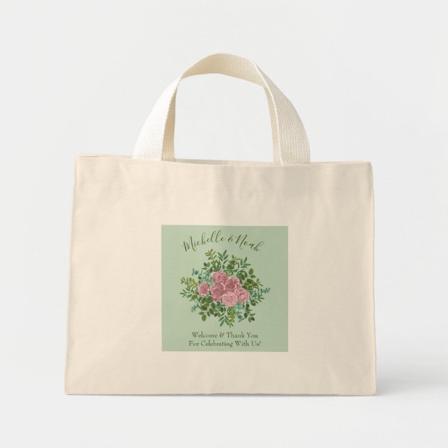 Pink Roses Garden Spring Wedding Mini Tote Bag (Front)
