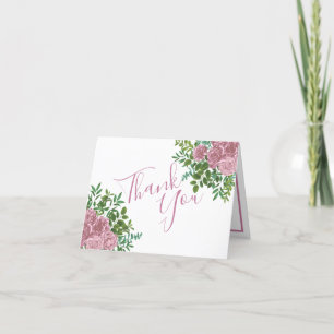 Pink Roses Garden Spring Wedding Thank You Card