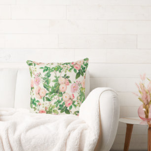 Pink Roses Garden Throw Pillow