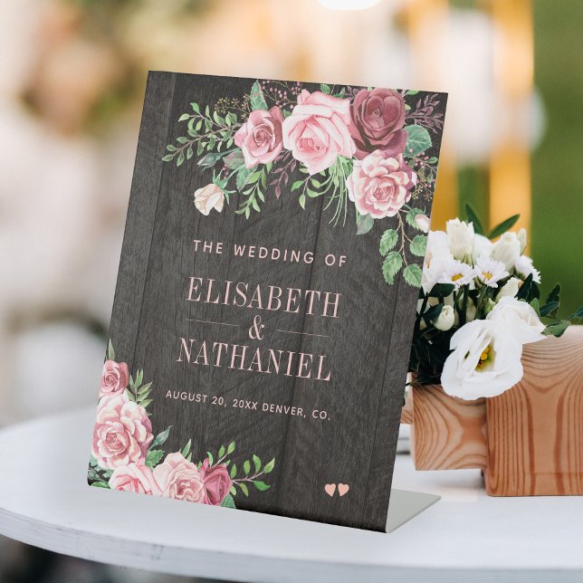 Pink roses garden wedding barn wood welcome sign (Creator Uploaded)