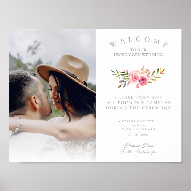 Pink Roses Garland Wedding Unplugged Ceremony Poster (Front)