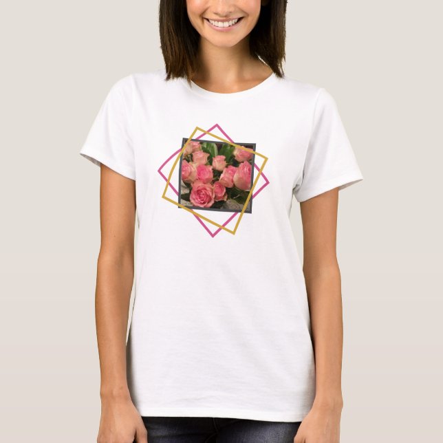 Pink Roses Geometric   T-Shirt (Front)