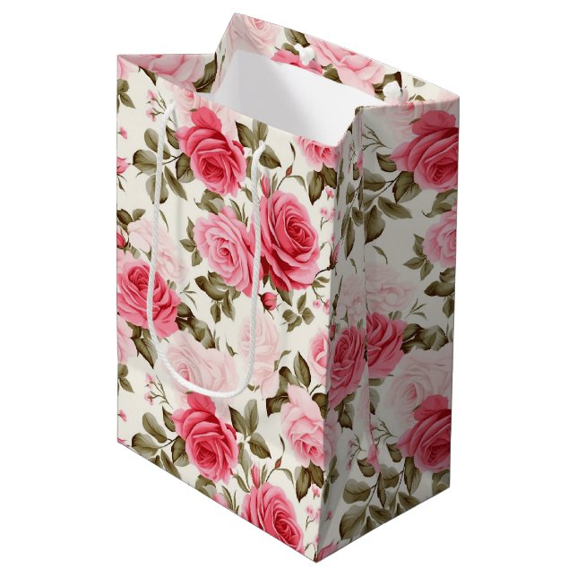 Pink Roses Gift Bag (Front Angled)
