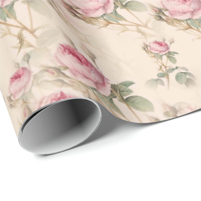 Pink Roses Gift Wrapping Paper Floral (Roll Corner)