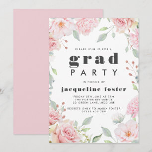 Pink Roses & Glitter Graduation Party Invitation