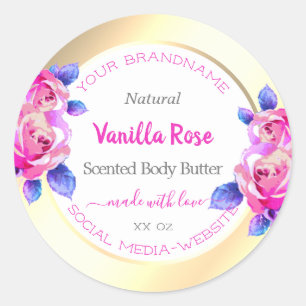 Pink Roses Gold and White Product Packaging Labels