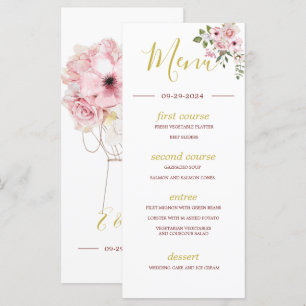 Pink Roses Gold Elegant Summer Monogram Menu