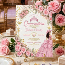 Pink Roses Golden Butterfly Western Quinceañera