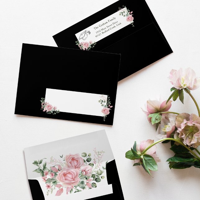 Pink Roses Graduate Cap Graduation Return Address Envelope (Creator Uploaded)
