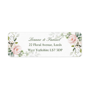 Pink Roses Greenery Foliage return address Label