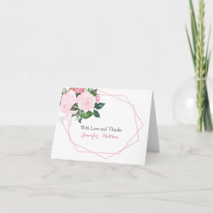 Pink Roses Greenery Geometric Thank You Card