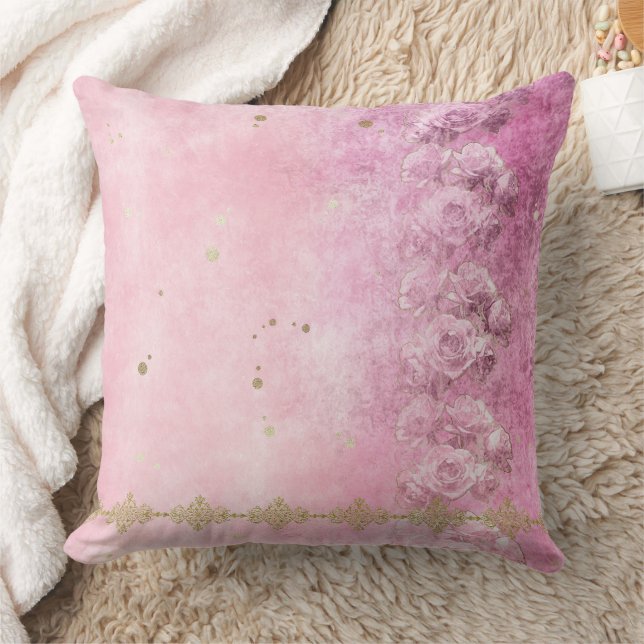 Pink Roses Grunge Damask - Pillow (Blanket)