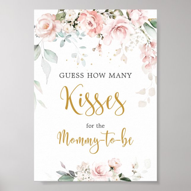 Pink Roses Guess How Many Kisses Game Sign (Front)