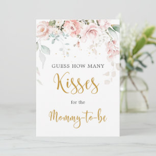 Pink Roses Guess How Many Kisses Game Sign Invitation