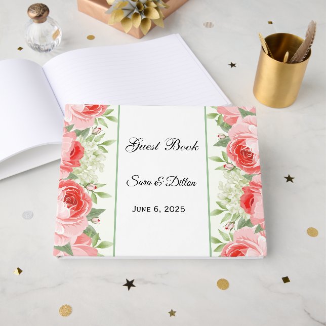 Pink Roses Guest Book (Front Open)