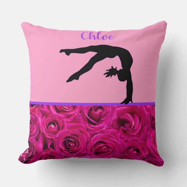 Pink Roses Gymnastics Tumbling Throw Pillow (Front)