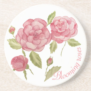 Pink roses hand drawing pencil T-Shirt Cushion Tri Coaster