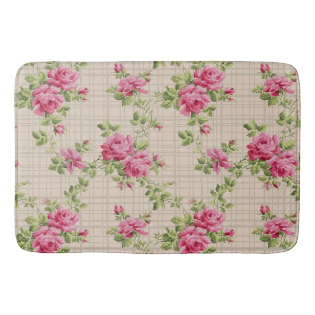 Pink Roses Hand Painted Bath Mat (Front)