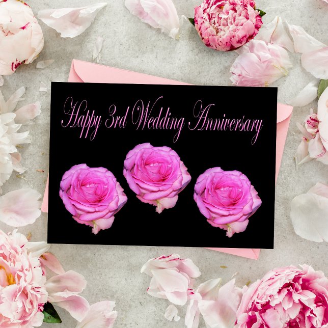 Pink Roses happy 3rd Wedding Anniversary Card (Creator Uploaded)