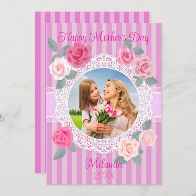 Pink Roses Happy Mother’s Day Card (Front/Back)