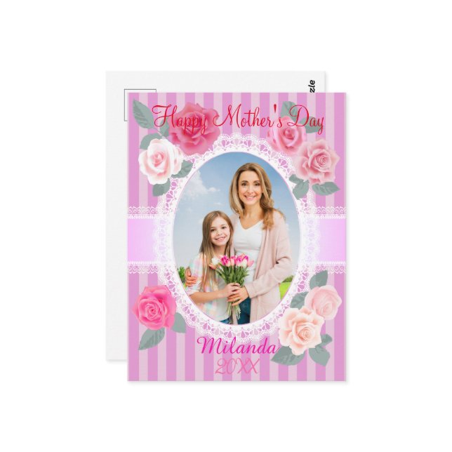 Pink Roses Happy Mother’s Day Postcard (Front/Back In Situ)