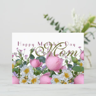 Pink Roses Happy Mothers Day Mom Card