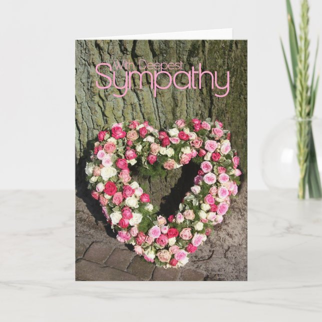 Pink Roses heart sympathy card (Front)