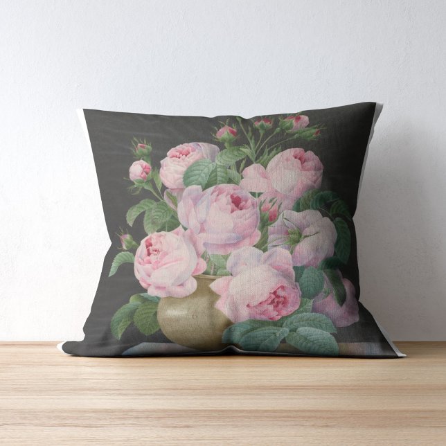 Pink Roses in a Vase – Pierre Joseph Redouté Throw Pillow (Creator Uploaded)