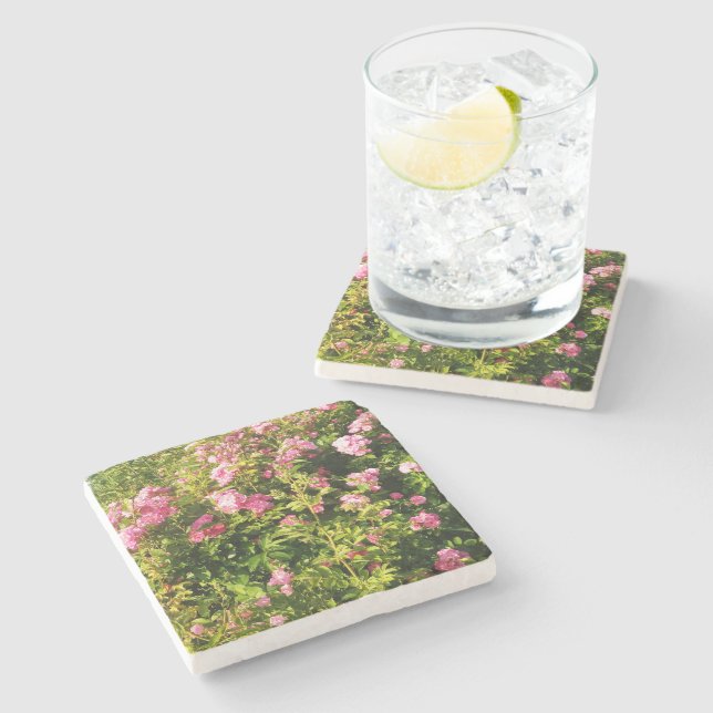 Pink Roses in bloom  Stone Coaster (Side)