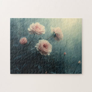 Pink Roses in the Mist Moody Jigsaw Puzzle