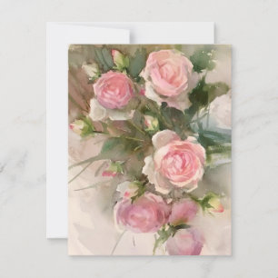 Pink Roses In Watercolors Holiday Card