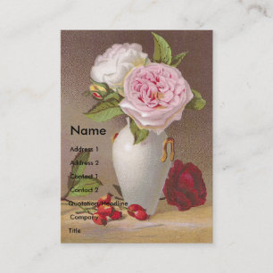 Pink Roses in White Vase Victorian Trade Card