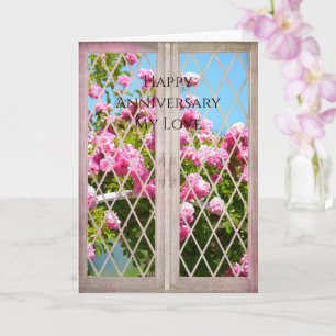 Pink Roses in Window Anniversary Card