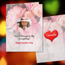 Pink Roses & Inset Photo Heart Valentine's Card