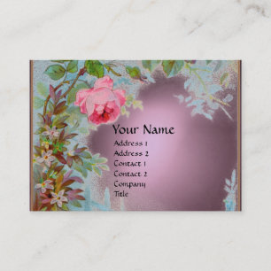 PINK ROSES & JASMINES GEM STONE MONOGRAM  purple Business Card