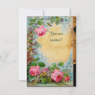 PINK ROSES & JASMINES Parchment Rsvp Invitation