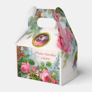 PINK ROSES ,JASMINES WEDDING GEM MONOGRAM FAVOR BOX