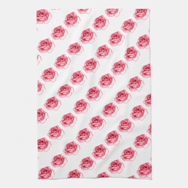 pink roses kitchen towel (Vertical)