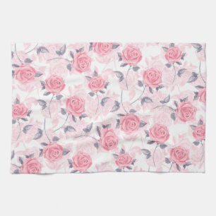 Pink roses kitchen towel